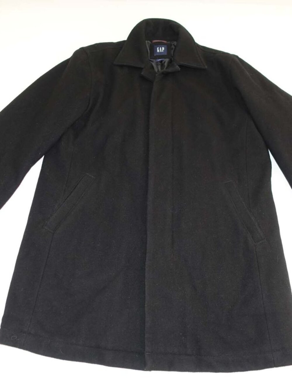 Gap Men's Wool Blend Coat Size Large Black Hidden Button Front Lined L